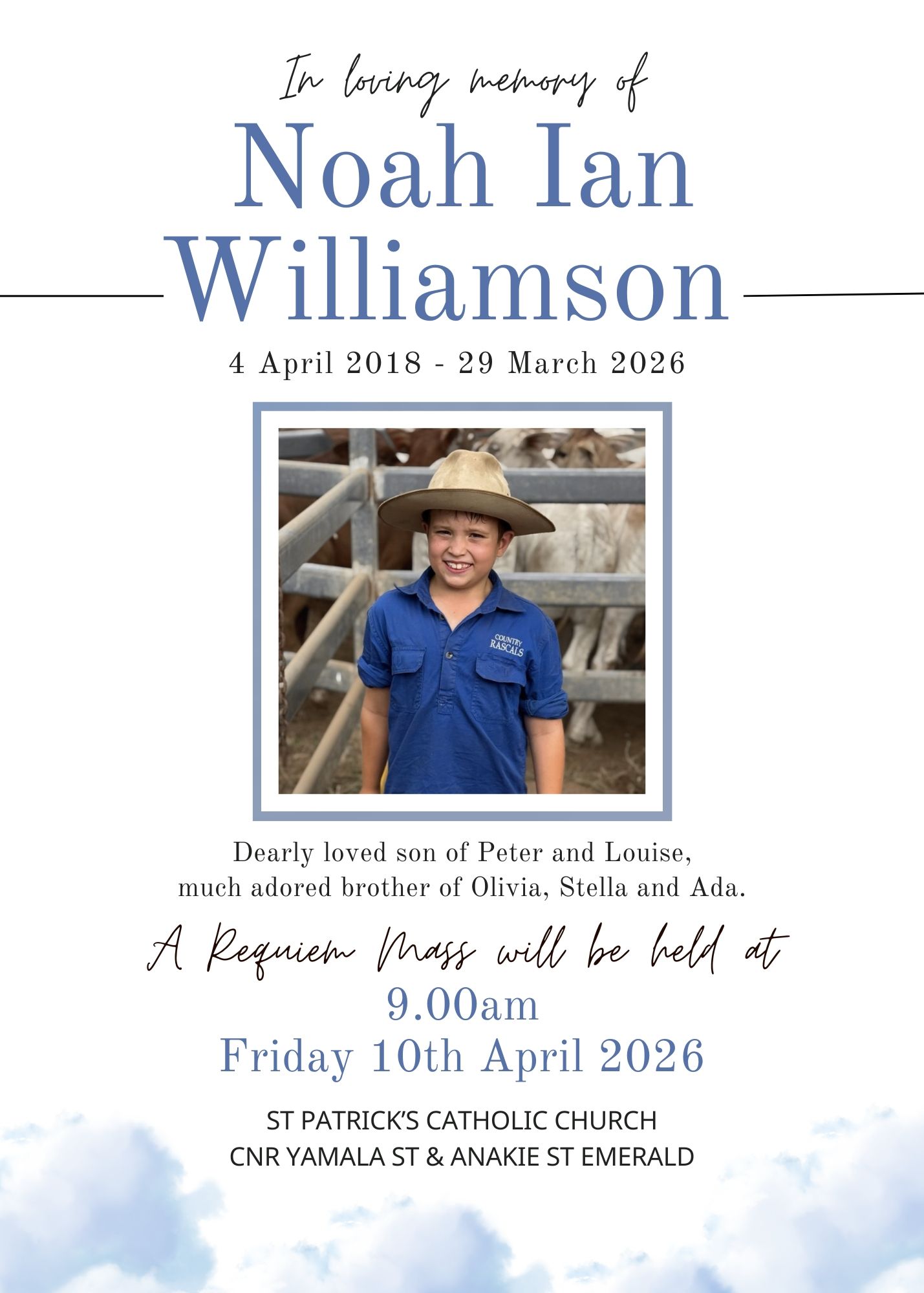 Noah Williamson Emerald, Australia Death: St Patrick’s School Community Announces Requiem Mass For Beloved Noah Ian Williamson